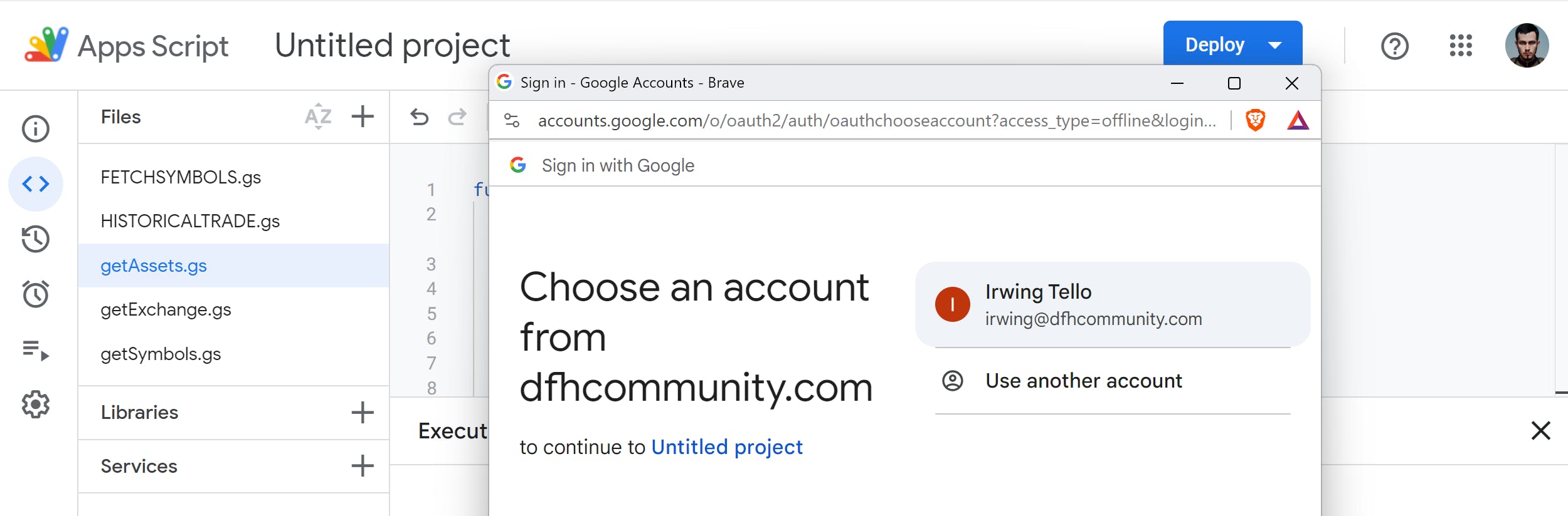 Using Google Apps Script to select our account and set permissions for running scripts