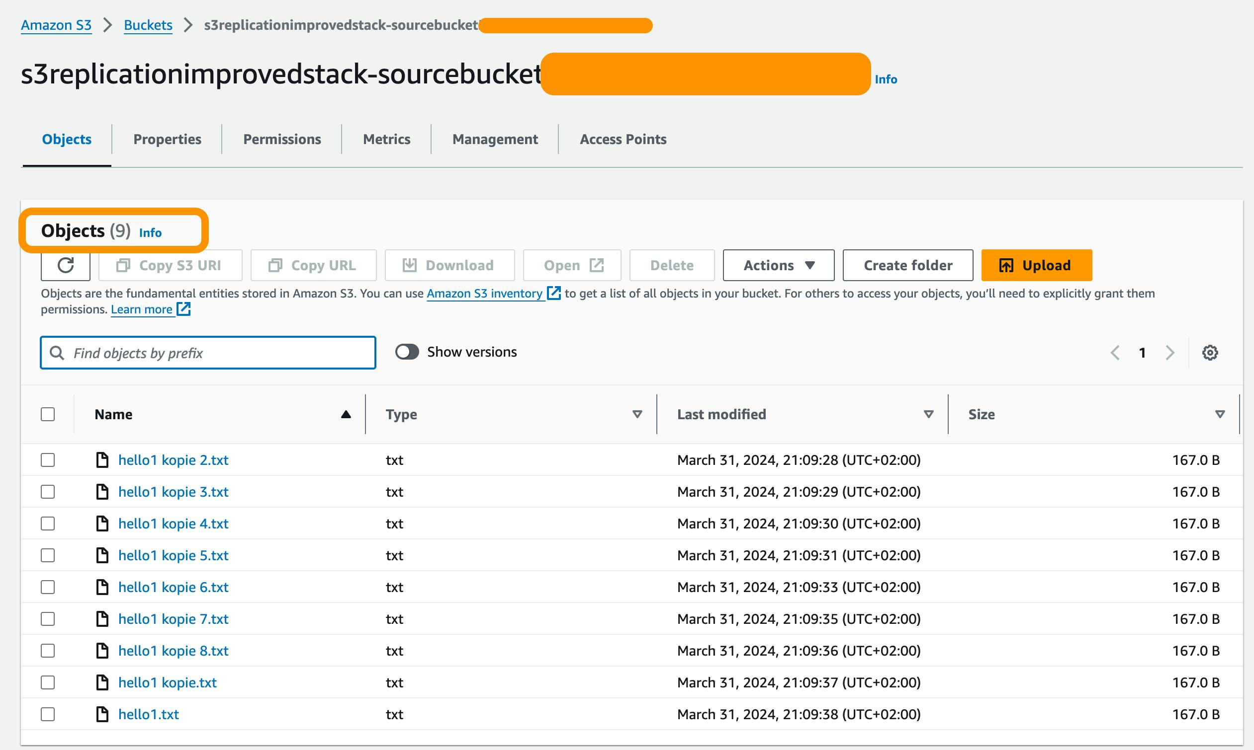 contents of source bucket