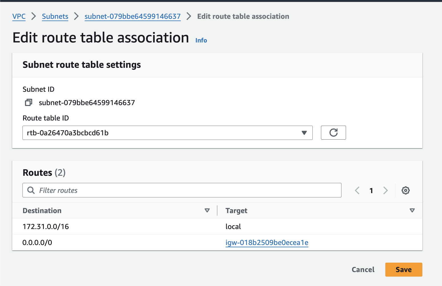 Creating route table association