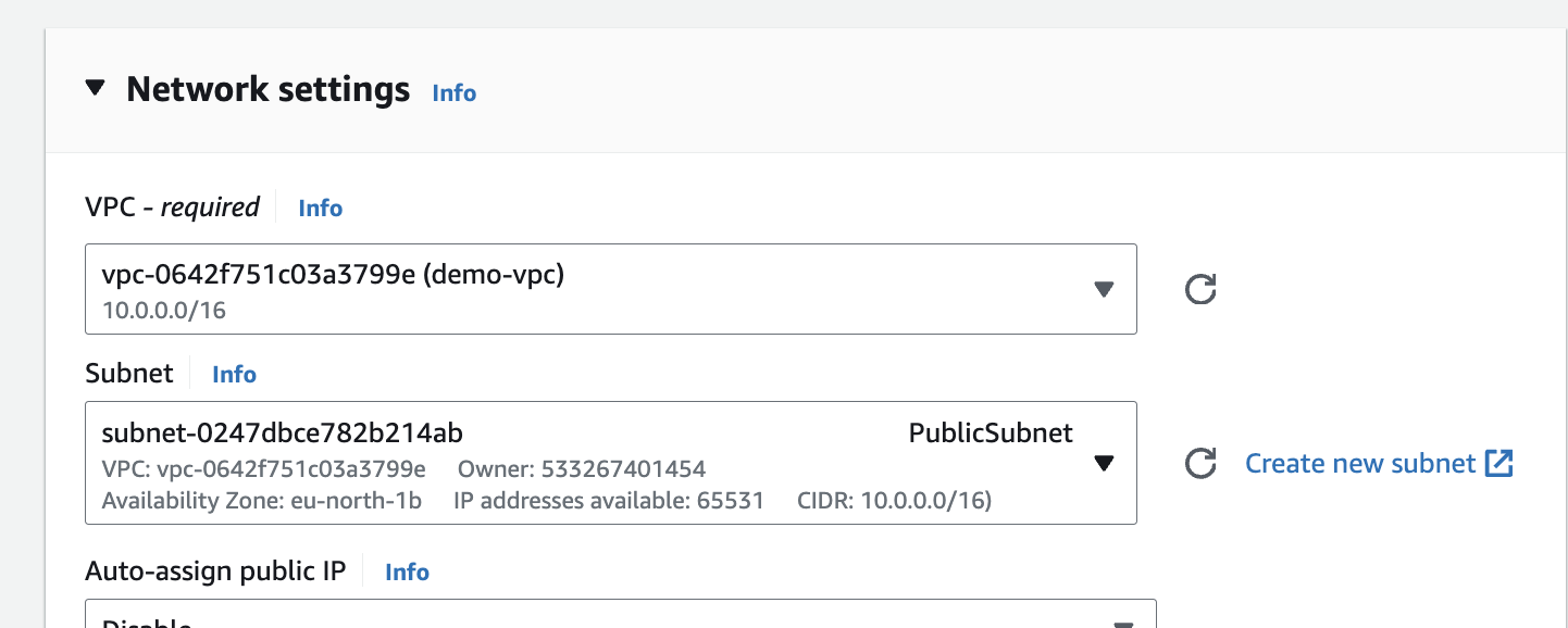 selecting VPC or subnet in EC2 launch wizard 