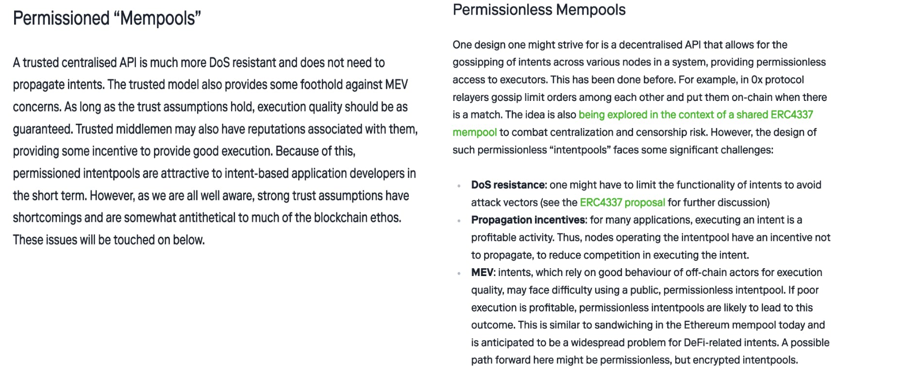 Shortcomings of "intent pools", from the Paradigm article Intent-Based Architectures and Their Risks