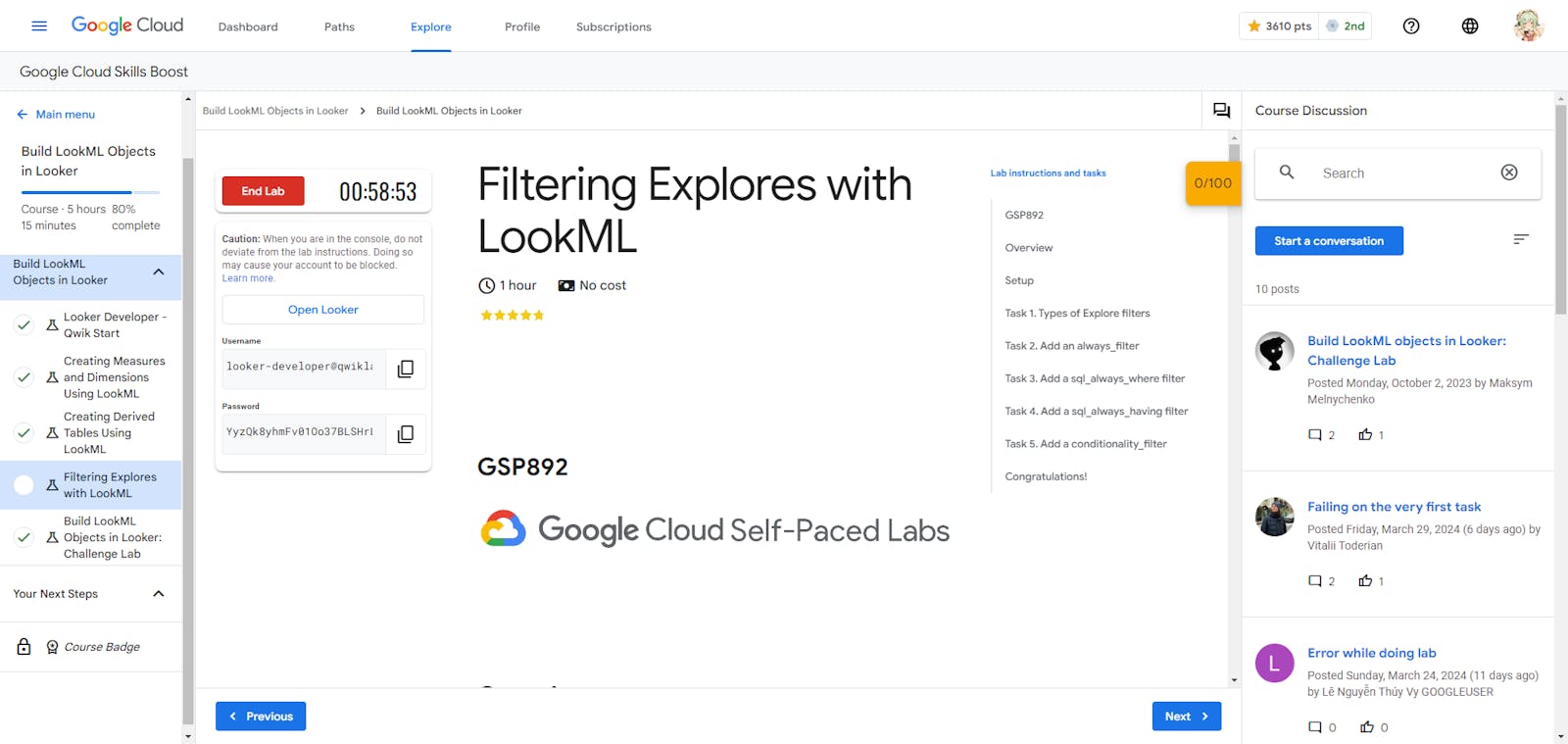 Filtering Explores with LookML - GSP892