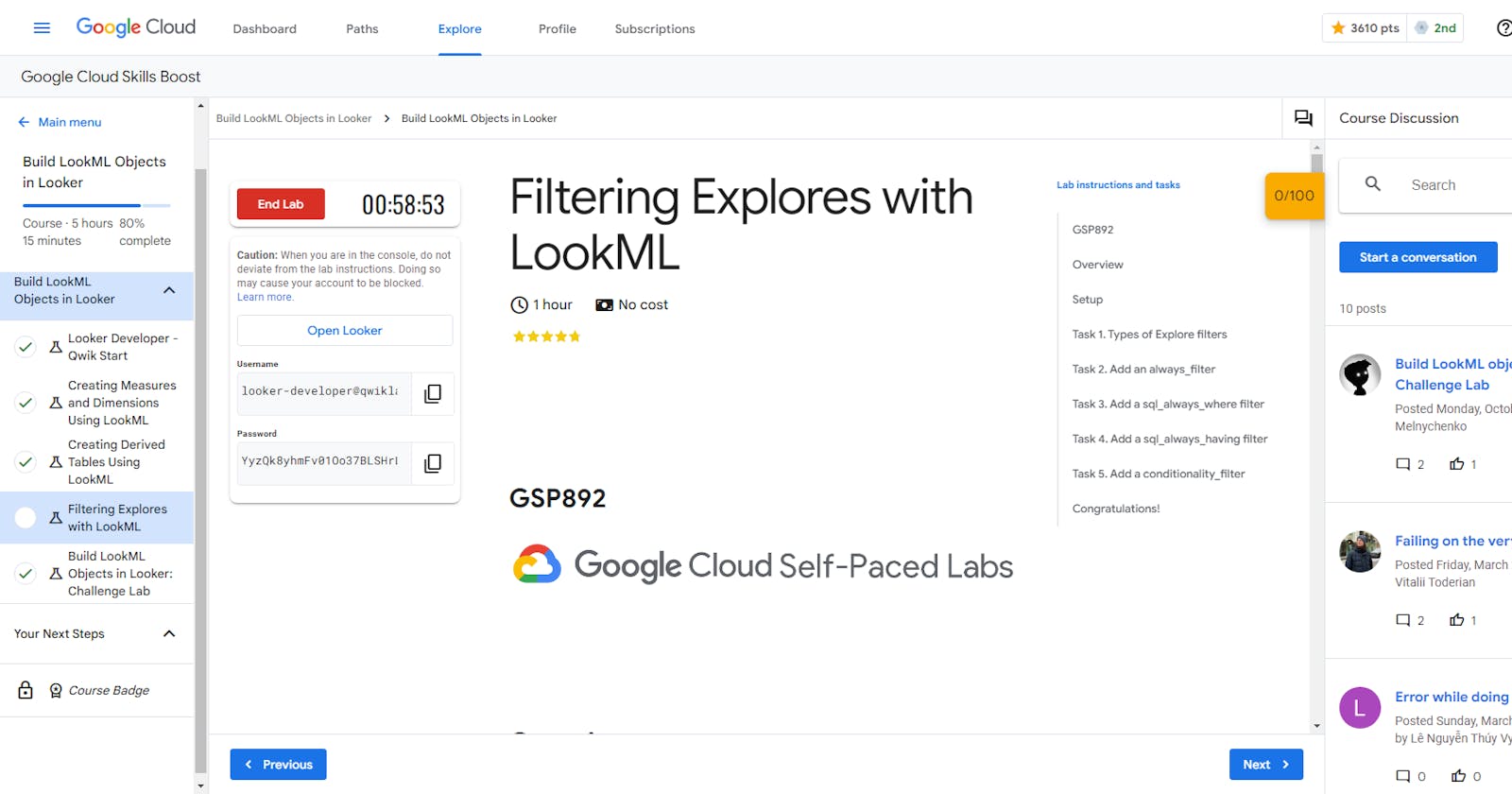 Filtering Explores with LookML - GSP892