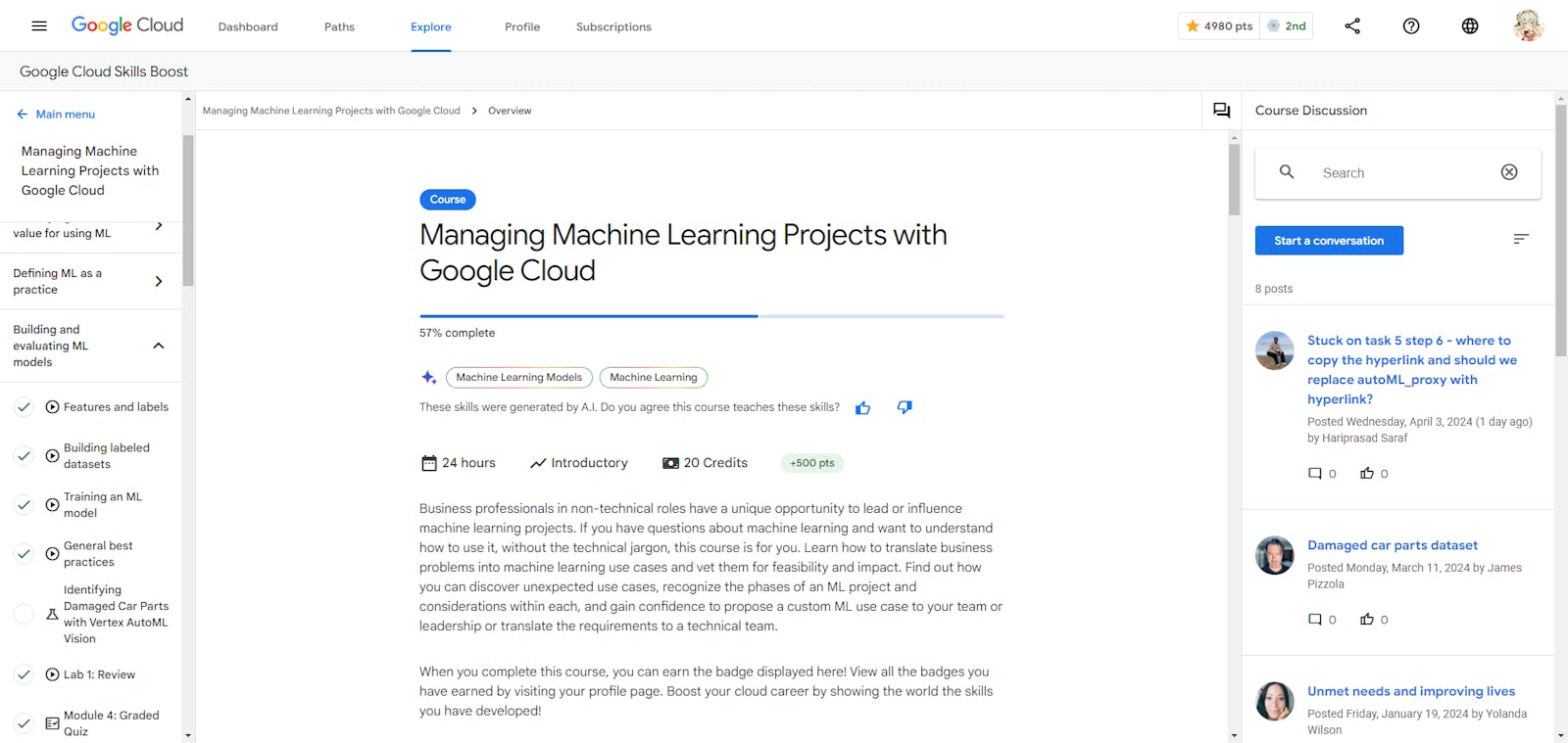 Managing Machine Learning Projects with Google Cloud - Quiz