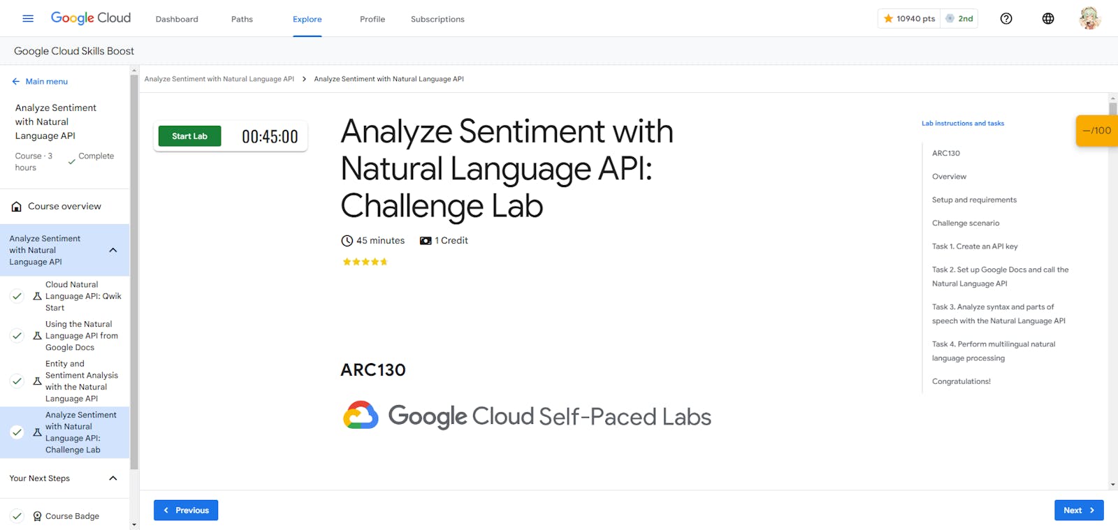 Analyze Sentiment with Natural Language API: Challenge Lab - ARC130