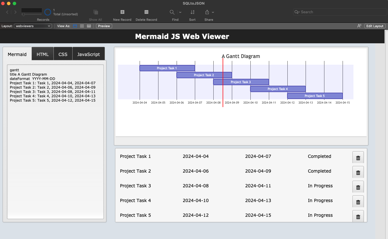 Building a Mermaid.js Gantt Chart in a FileMaker Web Viewer