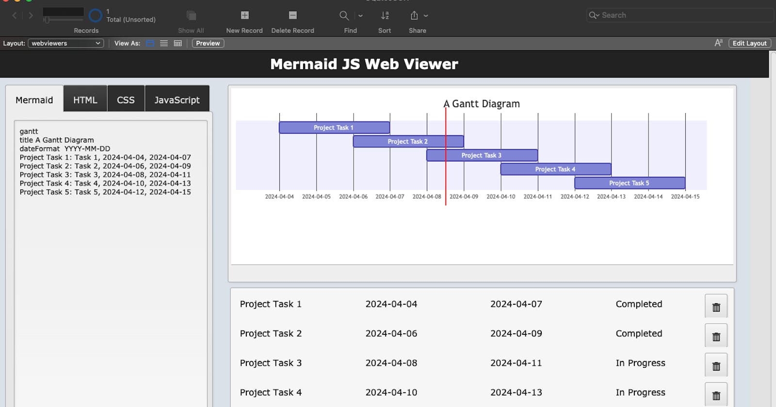 Building a Mermaid.js Gantt Chart in a FileMaker Web Viewer