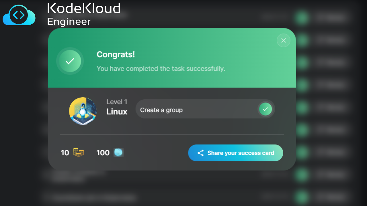 Step by step approach of Linux task on creating a group by the KodeKloud Engineer Program: