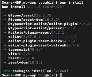Terminal output for downloading dependencies with Bun