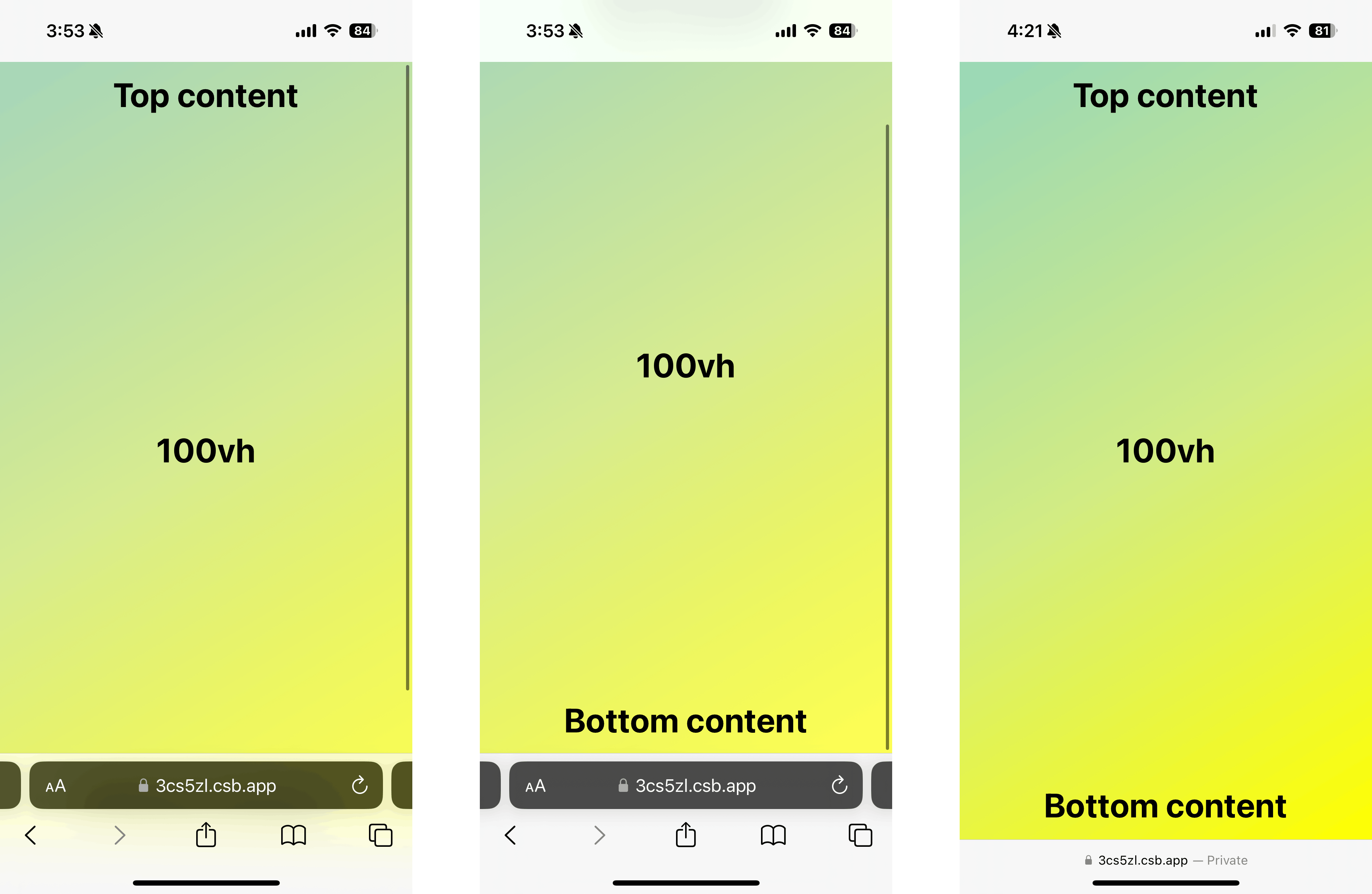 100vh on iOS Safari adds a scroll bar and cuts off bottom content