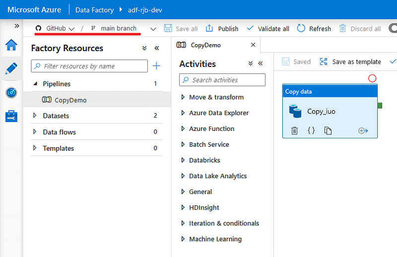 Azure Data Factory CI/CD with GitHub and Azure Pipelines