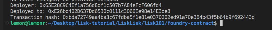 Deployer -> The one who deployed the contract ,  Deployed to : The smart contract deployed address