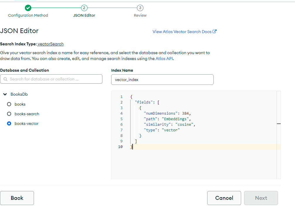 Vector Search Index configuration