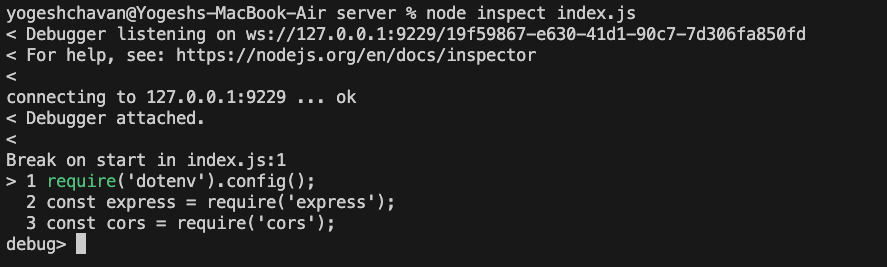 Starting Node.js Debugger Using Inspect