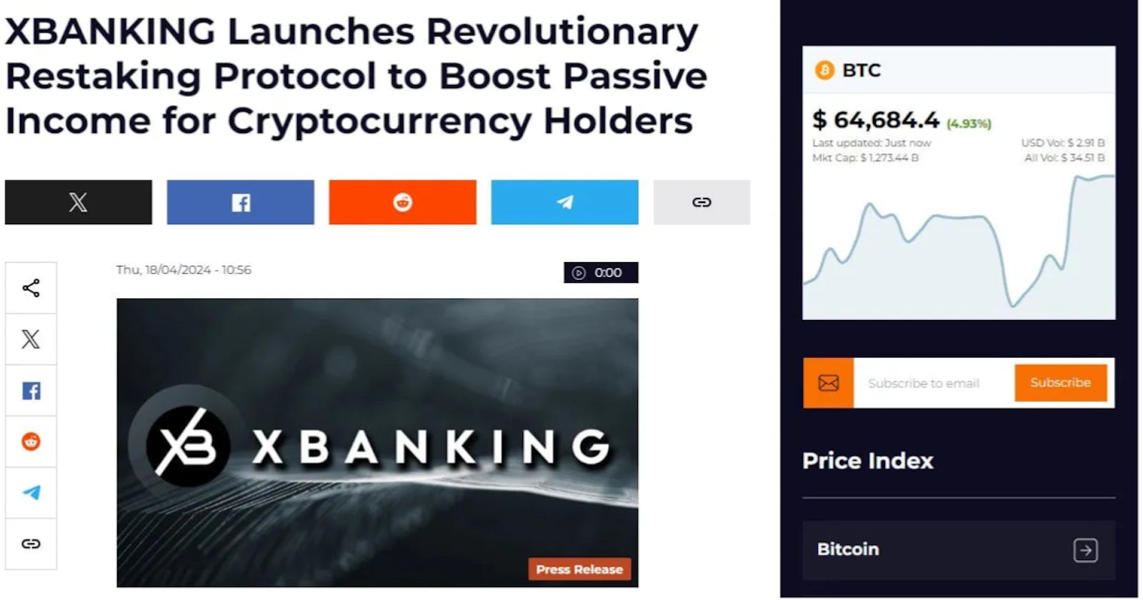 U.Today: XBANKING Launches Revolutionary Restaking Protocol to Boost Passive Income for Cryptocurrency Holders