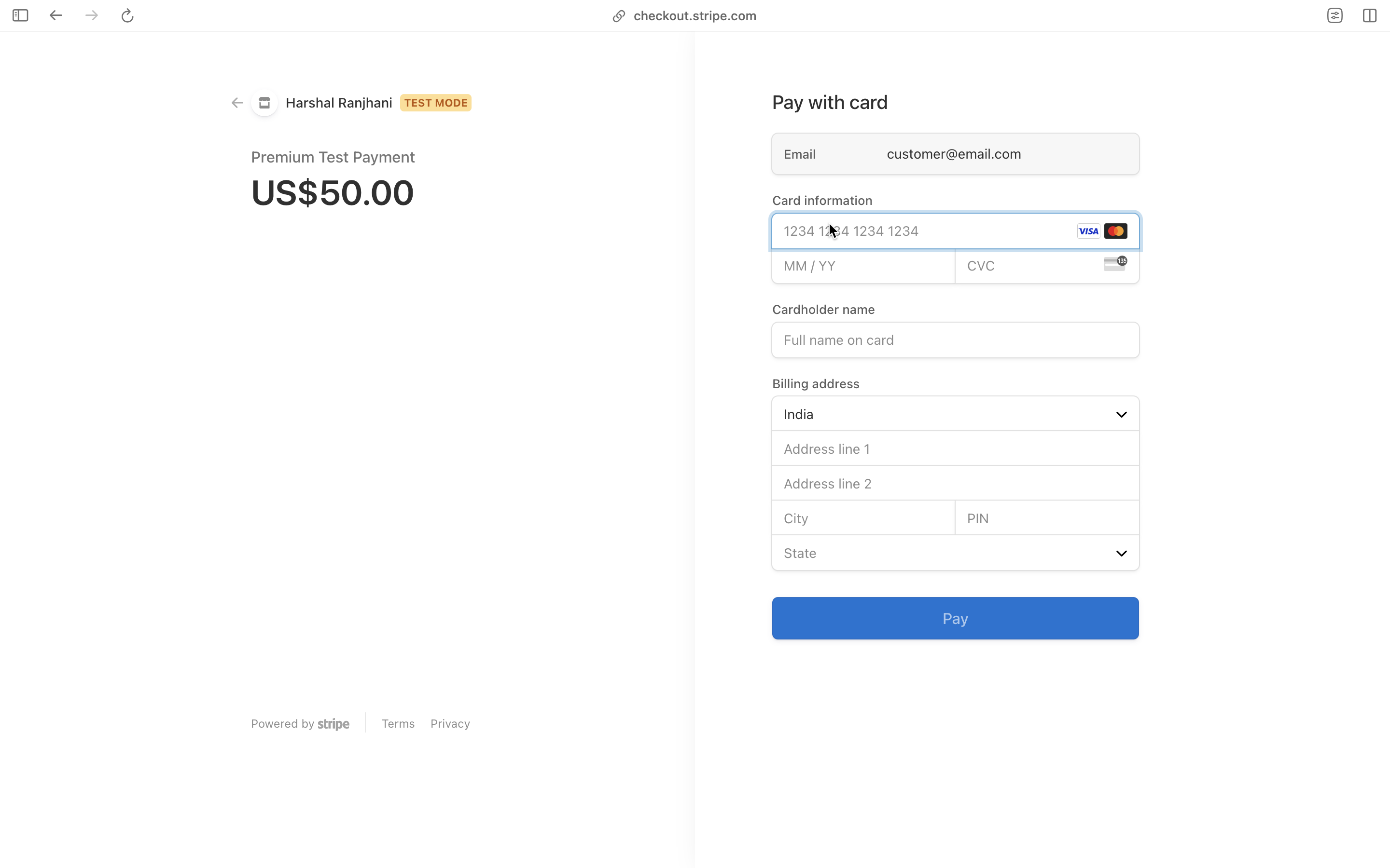 Stripe Checkout Form