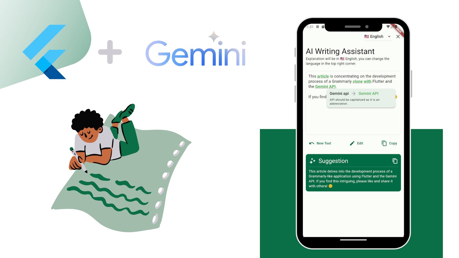 Process creation of a Grammarly-style App using Flutter and Gemini