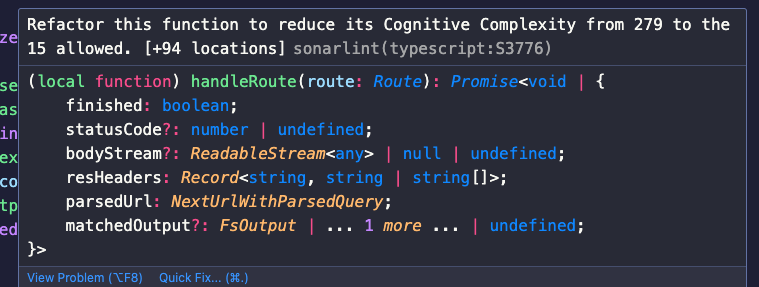 An extract of NextJS 14 code that has a SonarLint complexity of 279 (15 is the default max)