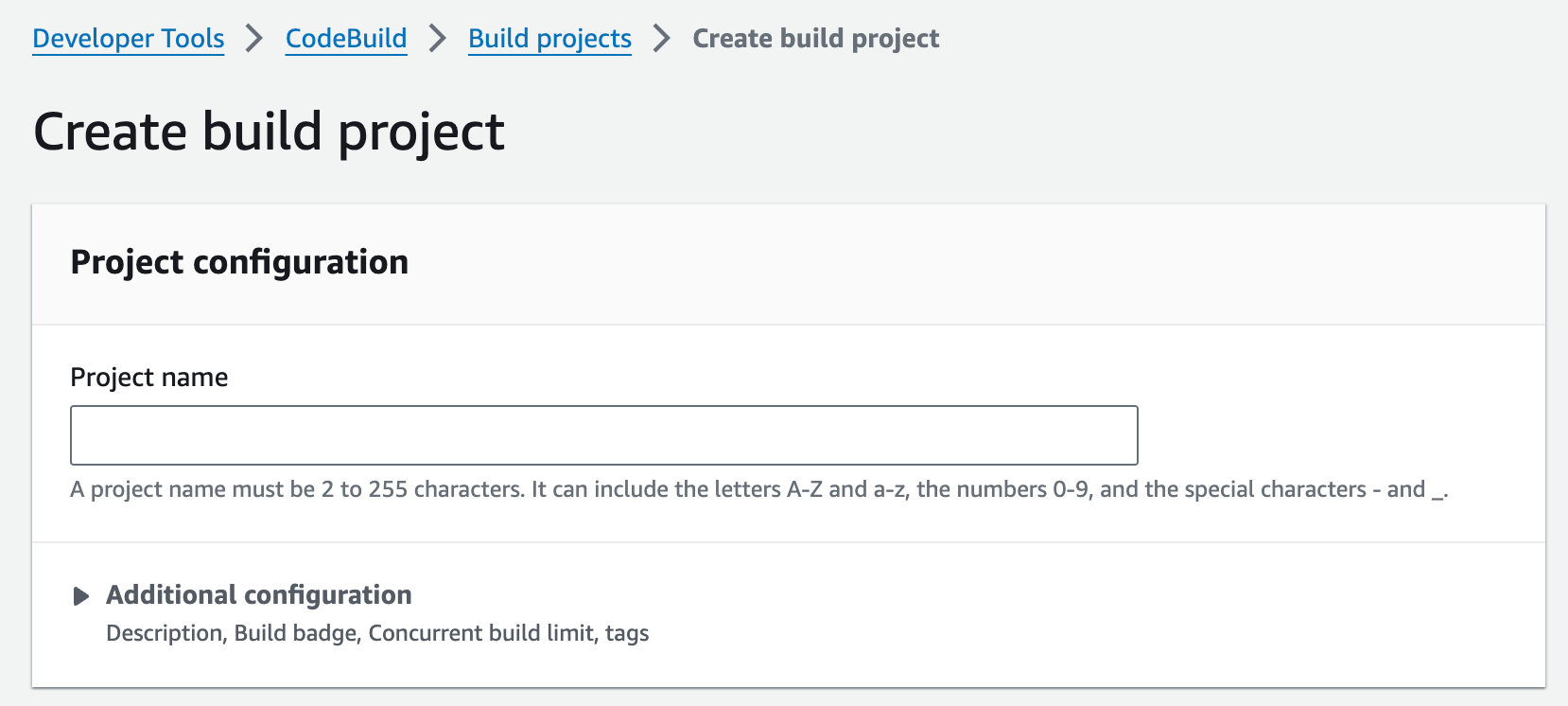 AWS CodeBuild Create Build Project