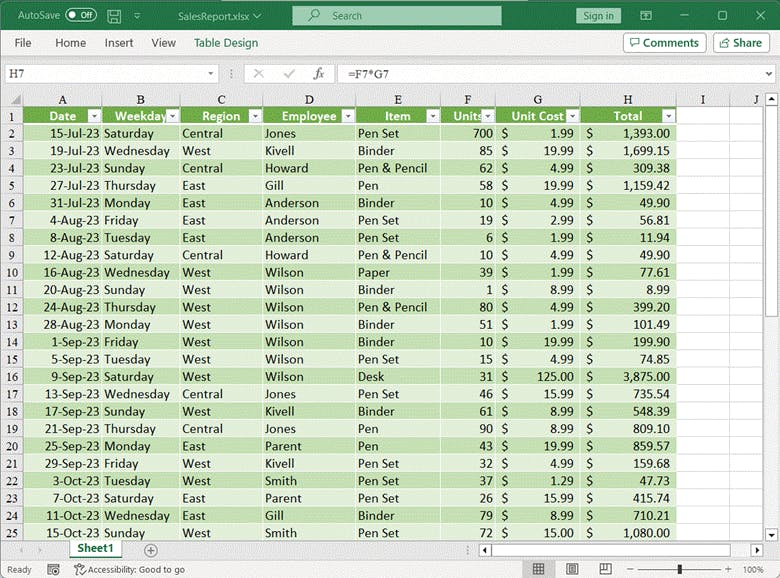 Creating a table in an Excel document using Syncfusion .NET Excel Library and C#