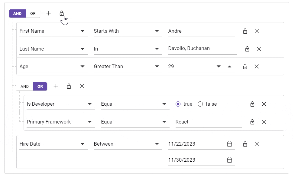 Lock support in the React Query Builder