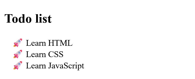 an uordered lists with a rocket emoji marker