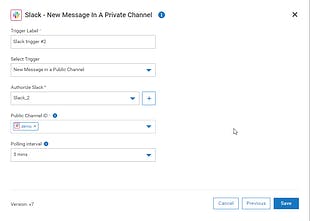 Slack trigger configuration