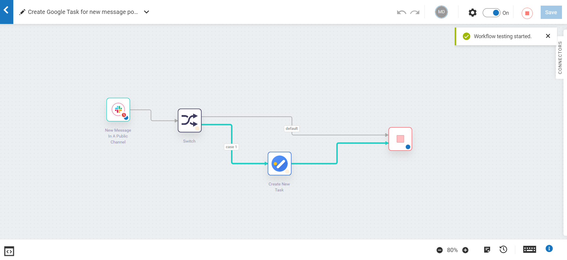 Automatically create Google Tasks from Slack/Cisco Webex Teams keywords with webMethods.io Integration