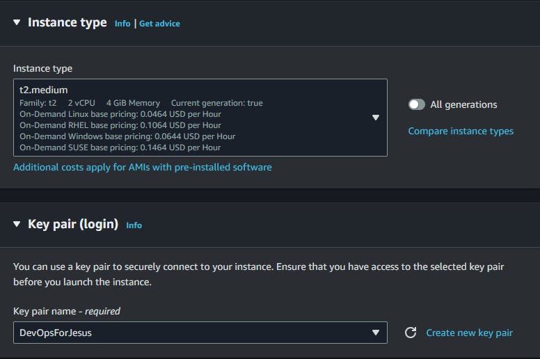 choose instance type and Key-pair