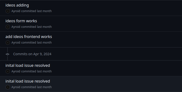 Fig 1 - Commit history of one of my projects   