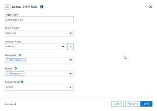 Asana trigger configuration