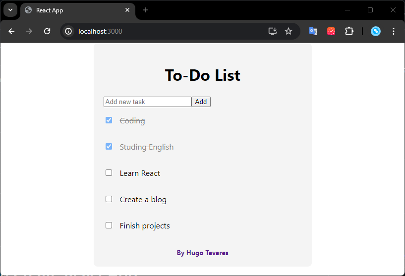 View of To-Do List in browser