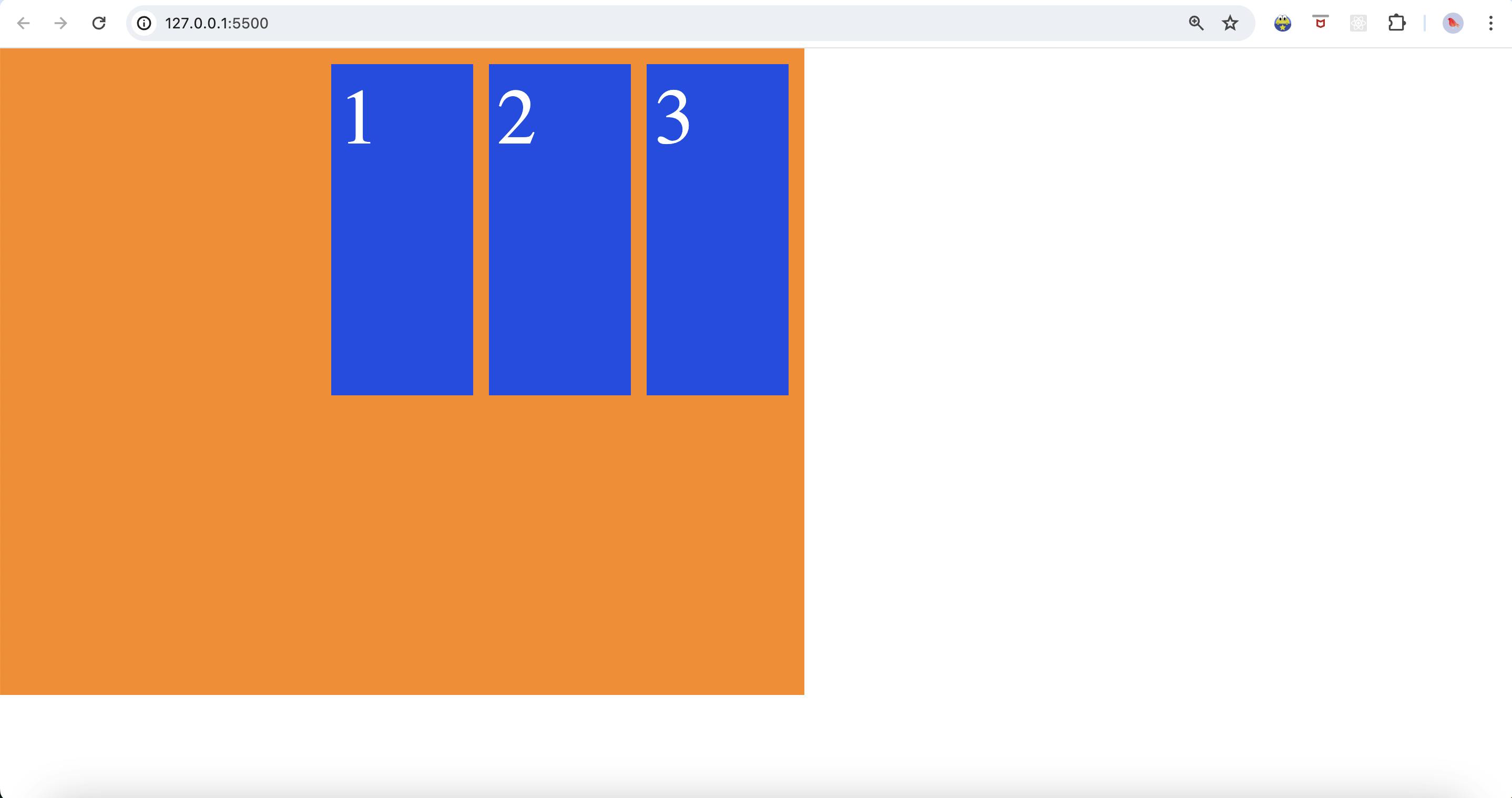 A web page with three blue vertical rectangles labeled "1," "2," and "3" on an orange background.