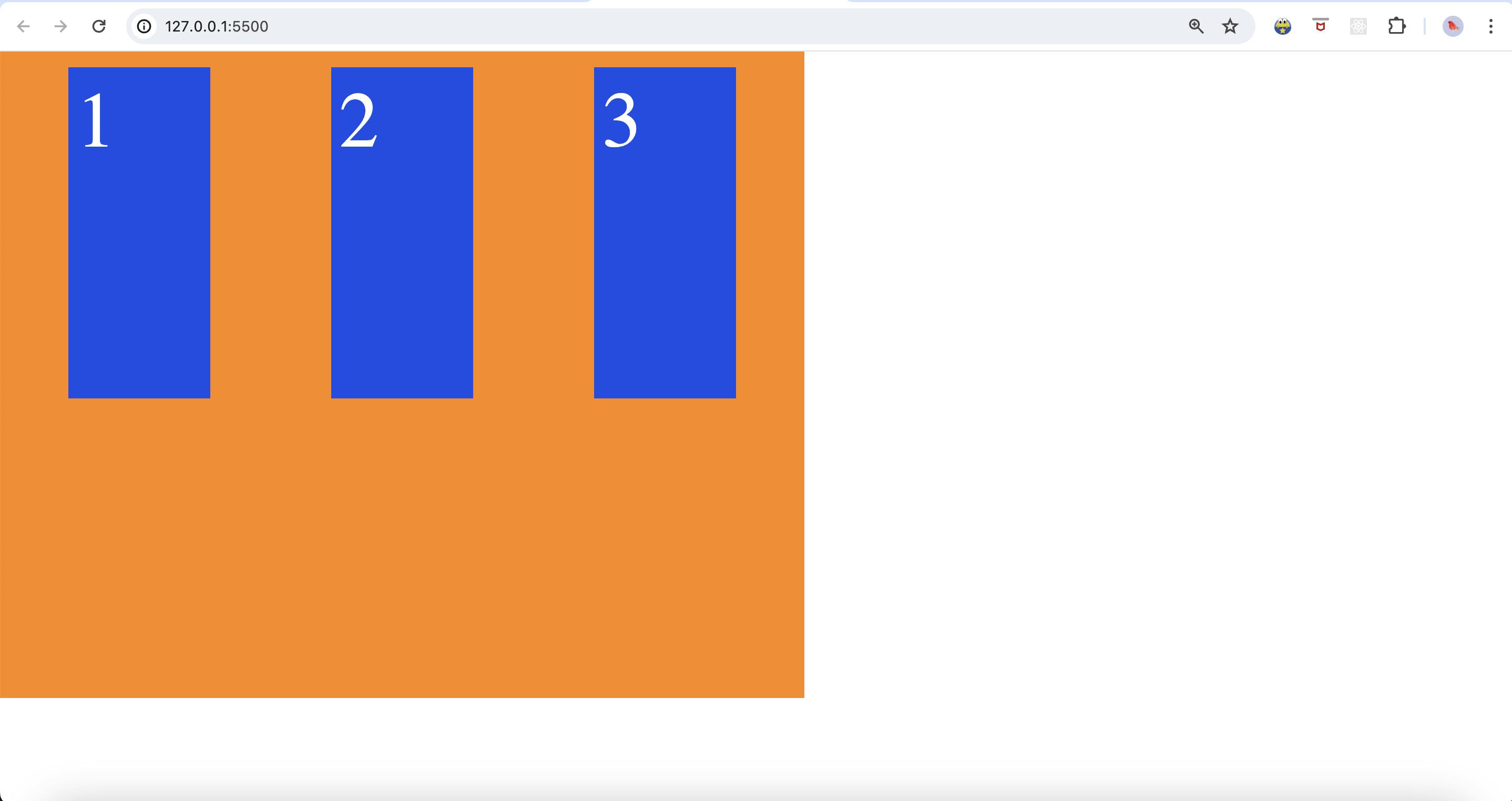 A web browser window displaying three blue vertical rectangles labeled "1", "2", and "3" on an orange background.