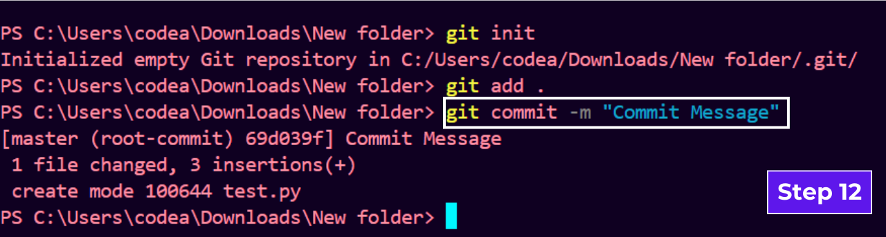 Git basic commands to push code