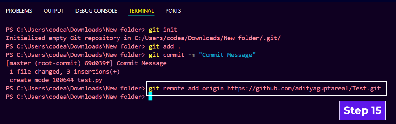 Git basic commands to push code