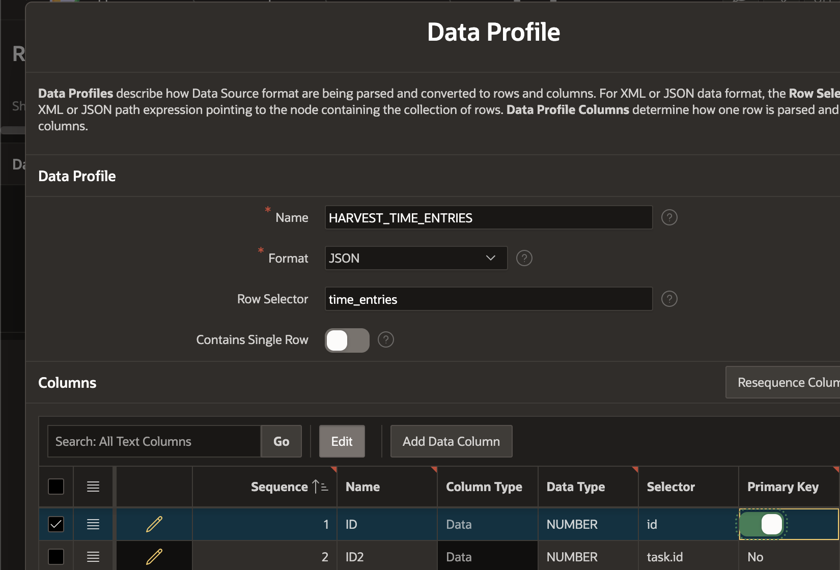 APEX REST Source Data Profile Unique Key 2