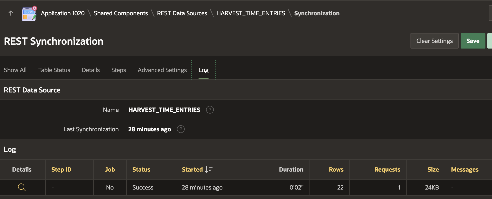 REST Source Sync Log