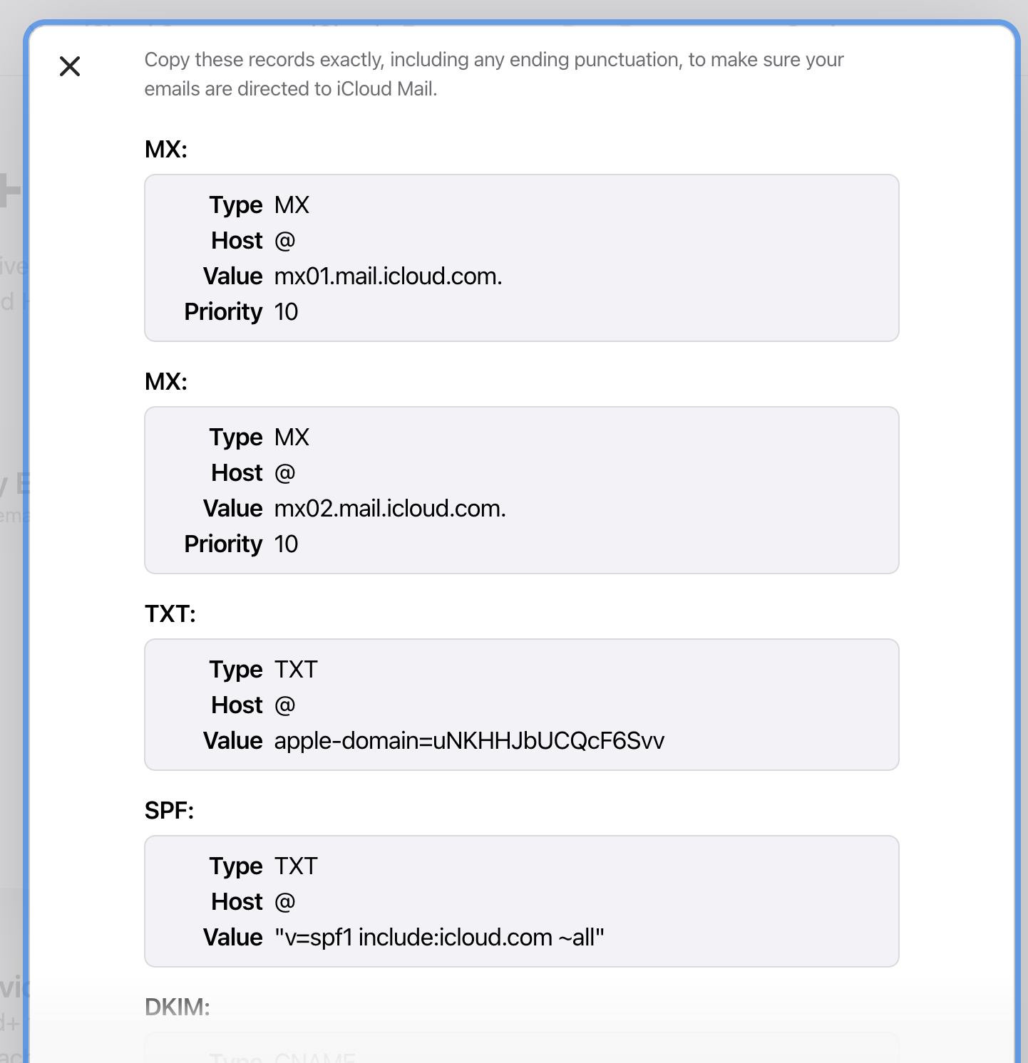 DNS records list