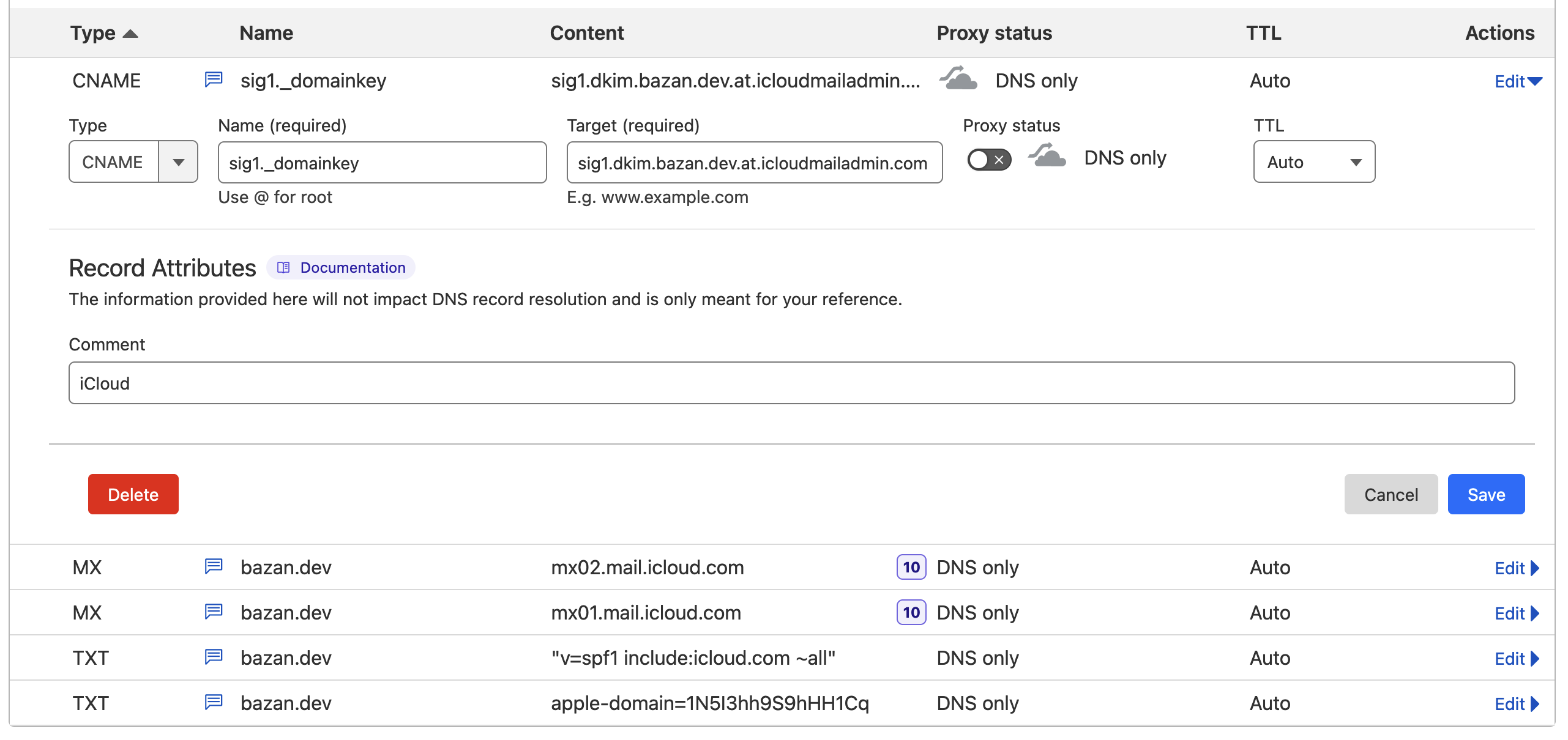 Cloudflare DNS settings