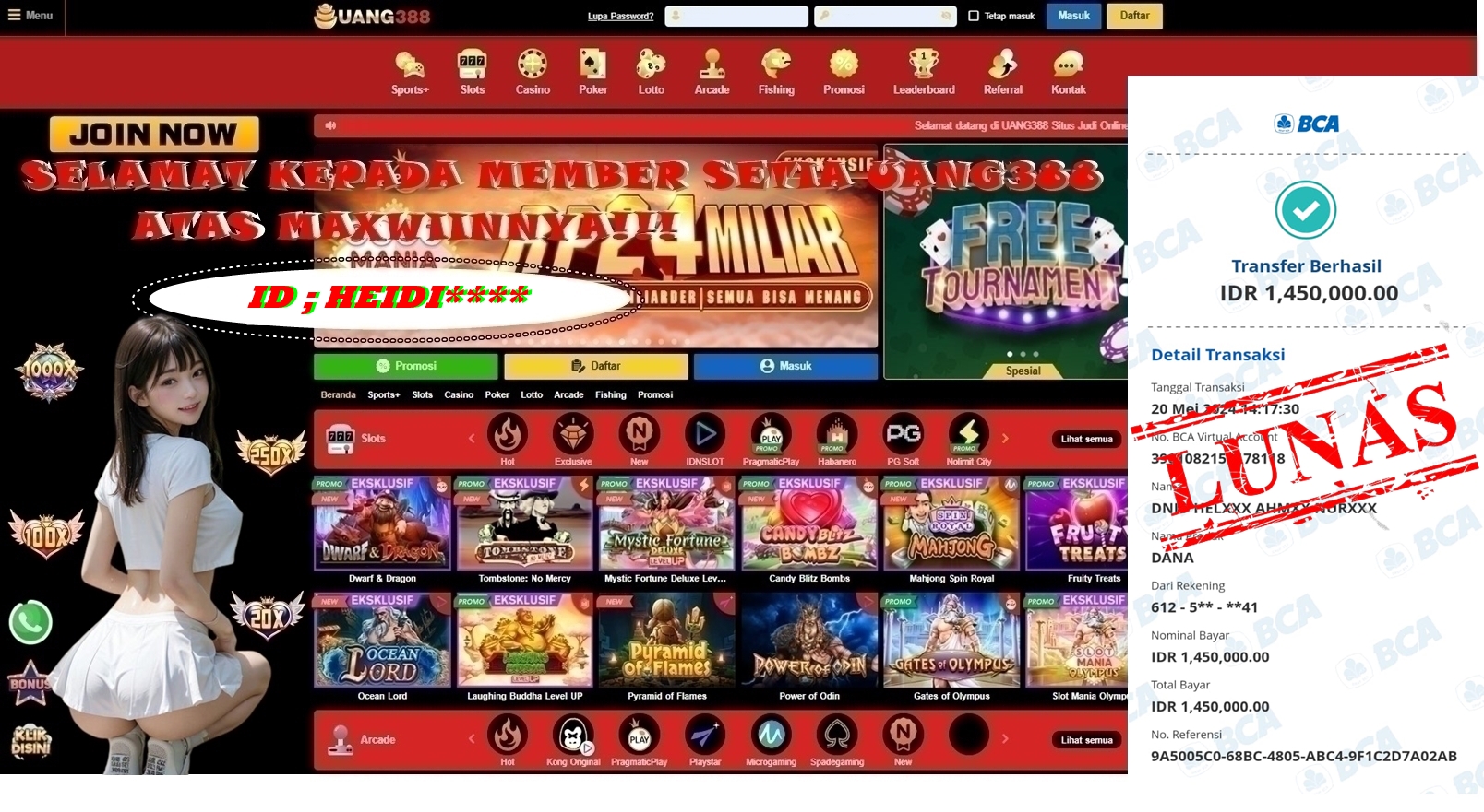 UANG388 JACKPOT SLOT BAKERY BONANZA Rp.1.450.000,- LUNAS