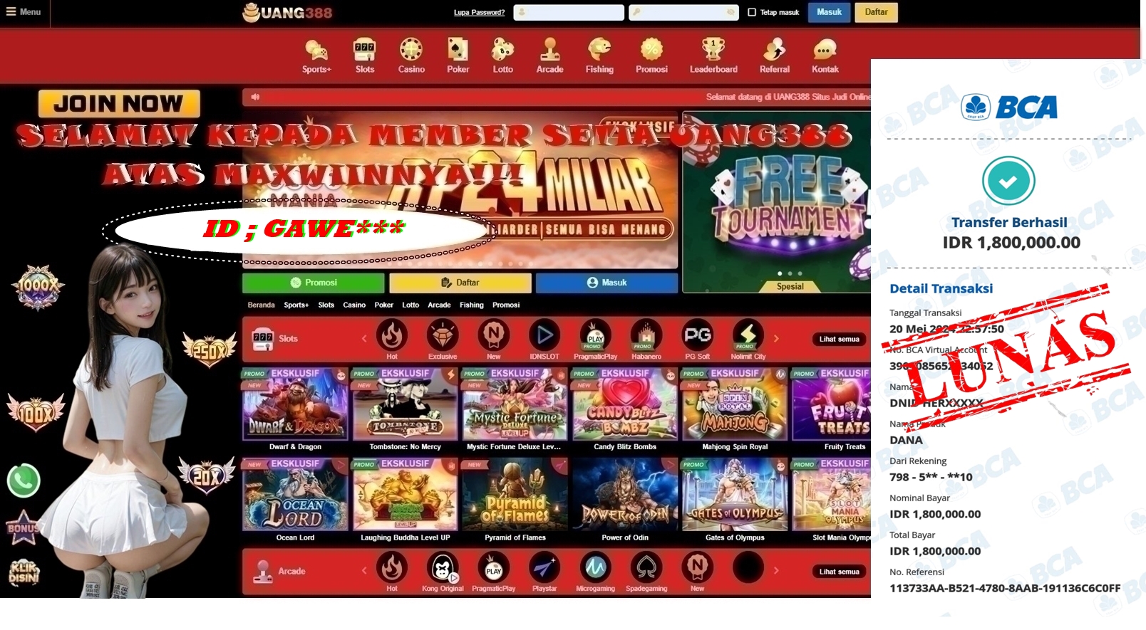 UANG388 JACKPOT SLOT HEROIC SPINS Rp.1.800.000,- LUNAS