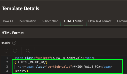 Oracle APEX Email Template - if Template Directive