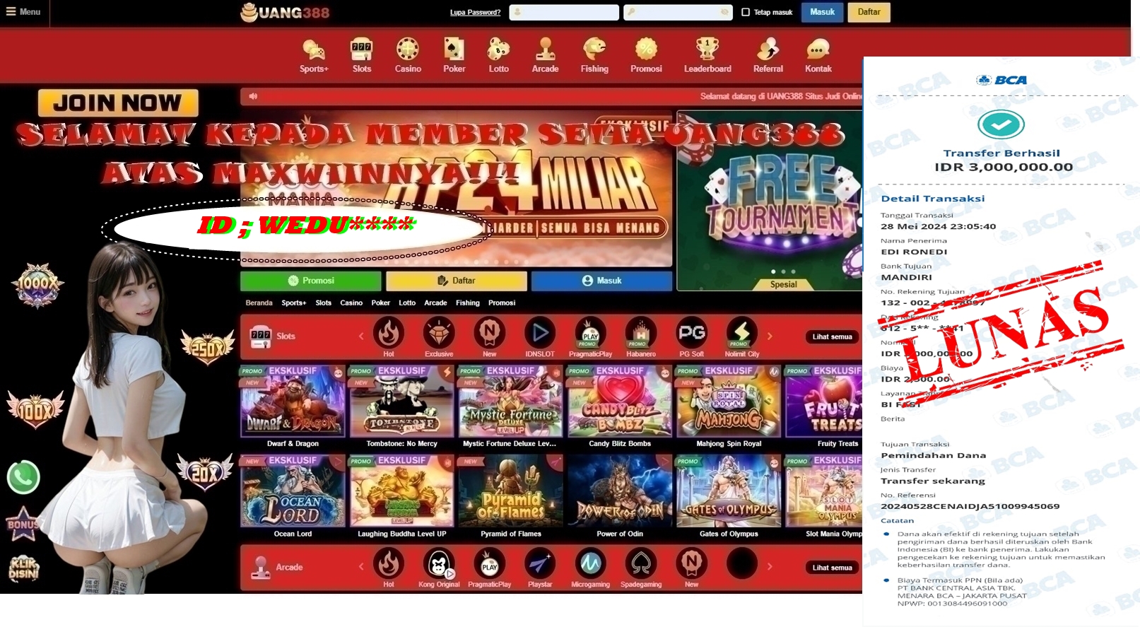 UANG388 JACKPOT SLOT MAHJONG WAYS 2 Rp.3.000.000,- LUNAS