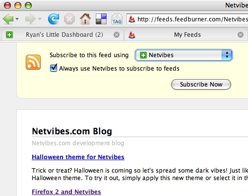 Screenshot of an old browser (Firefox) showing a styled view of an RSS feed