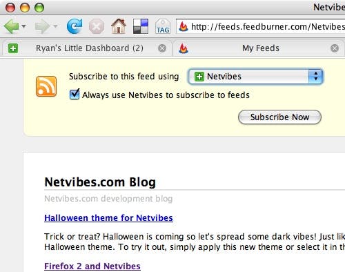 Screenshot of an old browser (Firefox) showing a styled view of an RSS feed