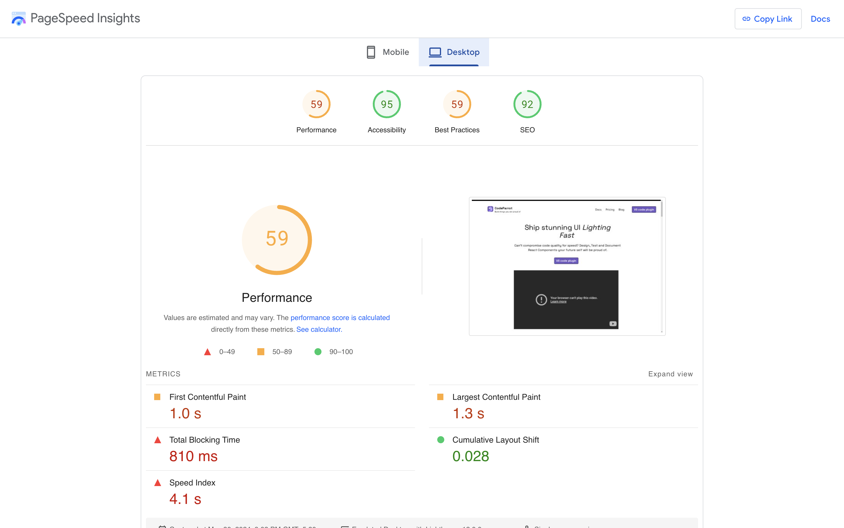 Web Vitals report