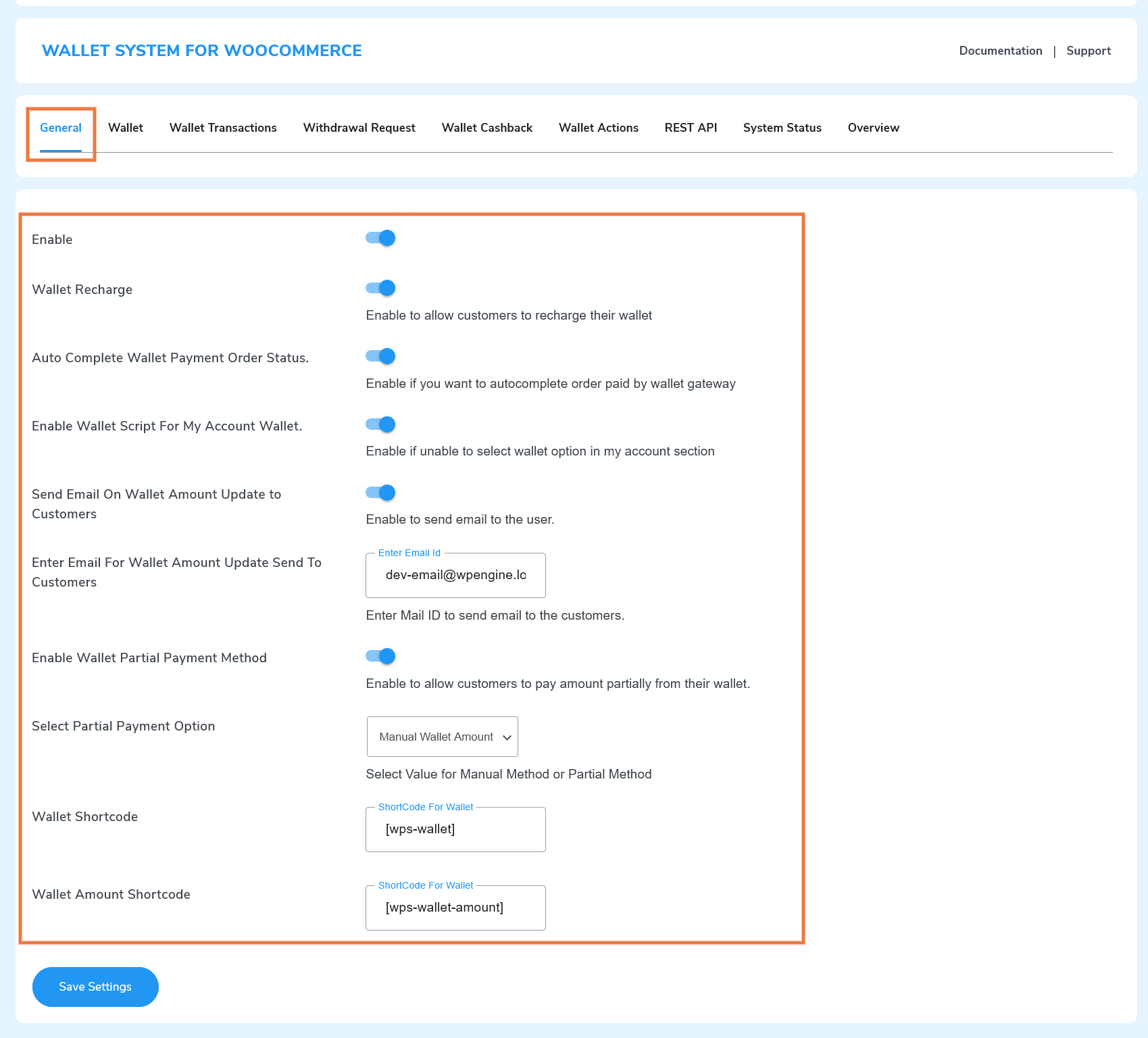 Wallet Setting