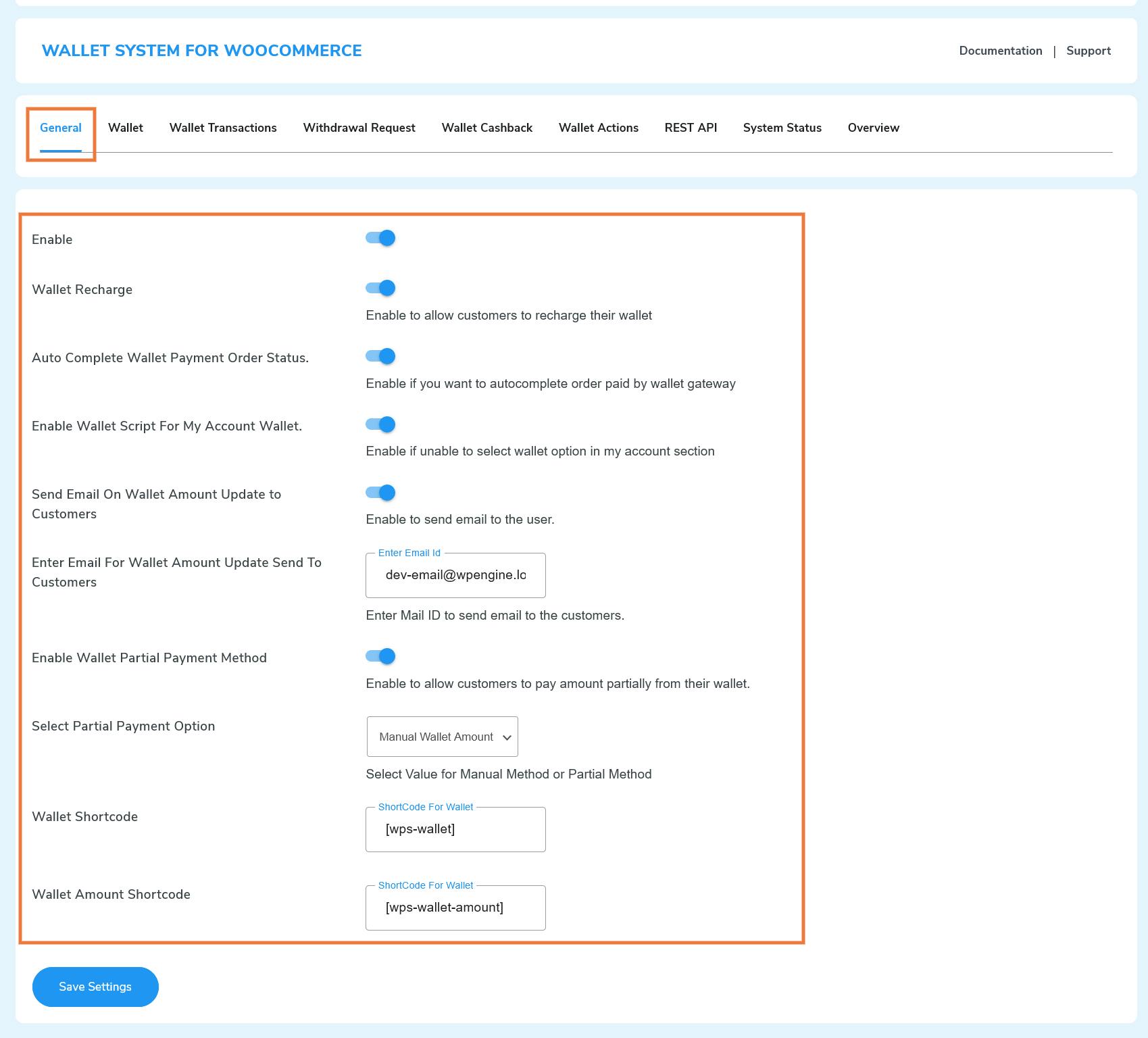 Wallet Setting