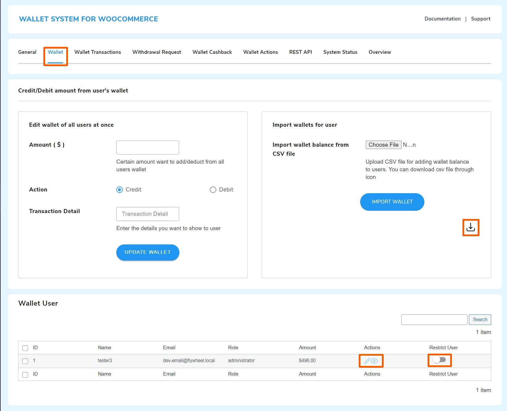 woocommerce wallet credit and debit settings 